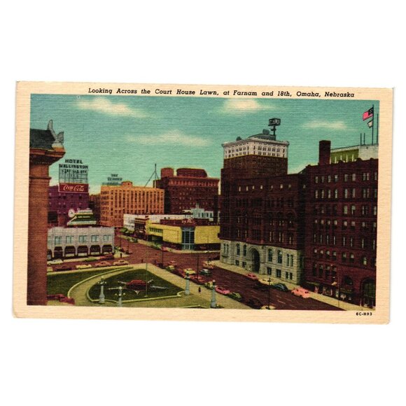 Looking Across Court House Lawn Farnam 18th Omaha Nebraska Vintage Postcard - Picture 1 of 2